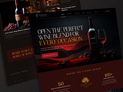 Winefell Winemaking Company | Website | Concept ai alcohol beverage branding champagne color design gold illustration landing red ui ux vector web webflow website wine winery yellow