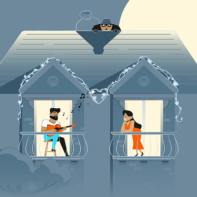 Romantic couple on the balcony 2d animation couple design flat gif heart illustration love motion motion graphic thief