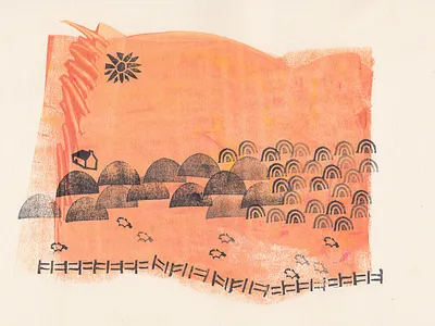 Summer Crofts design illustration linoprint printed scene summer