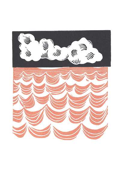 Waves under the Storm block print colour design illustration linoprint print design printed stormy seas
