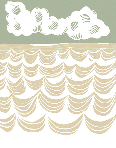 Waves under Stormy Skies design illustration linoprint minimal