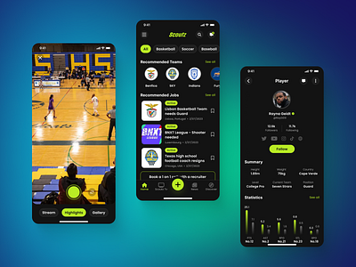 Scoutz App basketball coach design events football league player recruting scout soccer social network sport sports streaming team ui