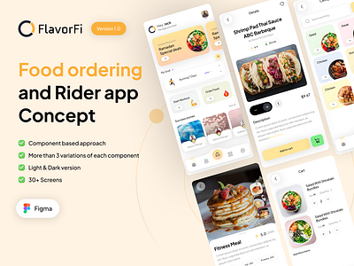 FlavorFi - Food & Delivery app Figma UI kit 3d animation app branding design graphic design illustration logo motion graphics ui vector