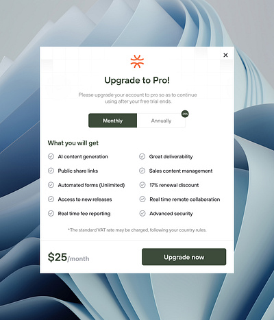 Upgrade Plan & Credit Card Checkout Modal app design modal ui uidesign uiux ux webapp website