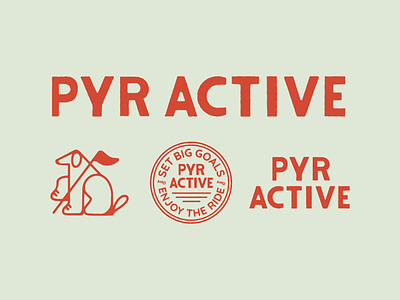 Pyr Active badge logo brand identity branding custom typography custom wordmark dog illustration fitness branding graphic design lifestyle branding logo system typography typography logo wordmark