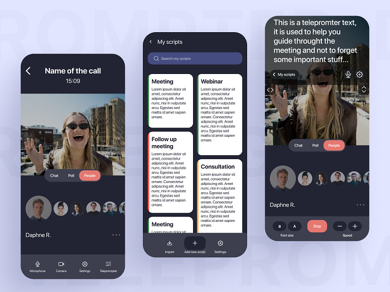 Teleprompter App UX Design app appdesign application bluecolor cool darkblue funcionaldesign helpfulapp mobile mobileui mobileuxui notes notesdesign phone teleprompterapp ui ux uxdesign uxui