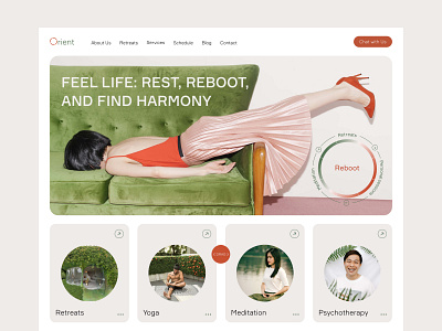 Mental Health Website Design Concept coach concept design home page landing page meditation mental health mindfulness minimal retreat therapy ui uxui web web design webflow website website design wellness yoga