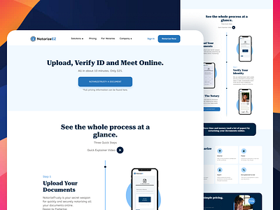 Notarize EZ design: Seal Your Trust, Digitally Verified. digital notary services digital signature digitalseals enterprise software face id recognition fluttertop landing page legal legal documents notarize notarize solution notary notary designs online notary solutions product design saas secure digital signatures time stamped documents ui website