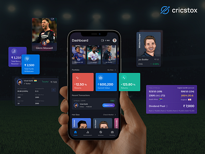 Cricstox - UI/UX design appdesign branding cricketapp cricketers design fantacygames fantacygamesapp fintechapp graphic design graphicdesign illustration instagram logo stocksapp ui uidesign uiux uxdesign websitedesign