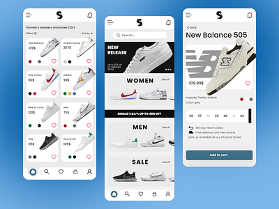 Sneakers e-commerce app app design ui ux