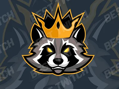 Raccoon mascot King twitch gaming Logo ! BestTwitch best twitch badges branding design graphic design illustration logo motion graphics new badges sub badges ui