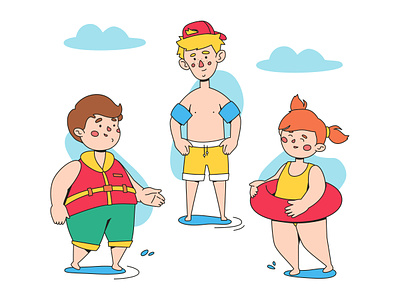 Water safety for children - style poster beach character children design flat design illustration safety style swim vacation vector
