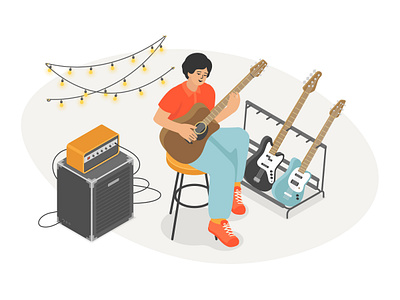 Guitar player - isometric illustration boy design guitar illustration isometric isometry leisure music play style vector