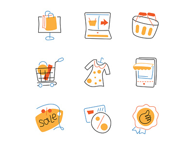 Online shop - line design style icons set bag cart design icon line mobile online order shopping store style vector