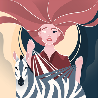Splitting | vector illustration animal character colors flat illustration minimal nature packaging stripes vector woman zebra