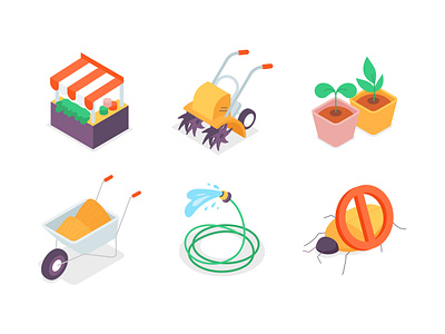 Farming and village life - isometric icons agriculture country design farm garden icon isometric isometry market style vector