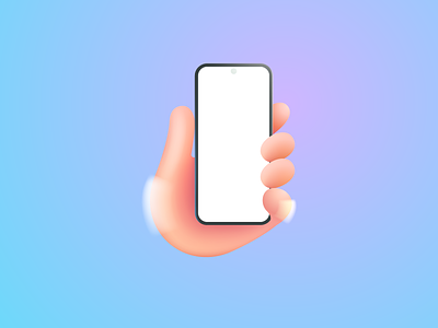 Cell phone in hand 3d cell cute icon mesh mockup phone plastic vector volume