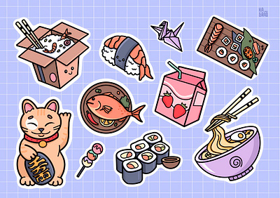 Stickers 2d adobe illustrator art flat food illustration japan japanese food sticker stickers sushi vector