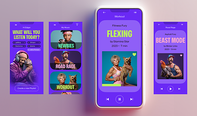 AI Music Player ai app cover exploration figma heroscreen interface midjourney mobile music player prompts purple ui workout
