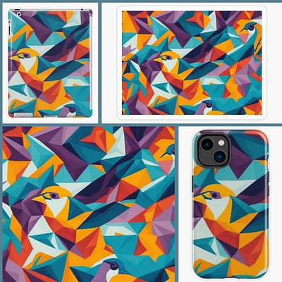 Seamless patterns of Geometry with colorful Bird design graphic design illustration