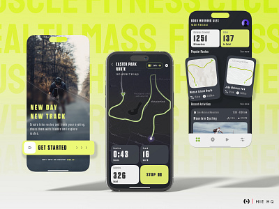 Circuit - Cycle Tracker App 3d athletic bold font cycling dark mode dark theme fitness graphic design health illustrations map design minimal design neo color sports tracker app ui uidesign uxdesign