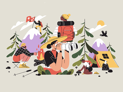 Explore Adventure adventure art backpack blog post character colorful editorial explore flat hike hiking illustration journey mountain summer tour travel trees trip voyage