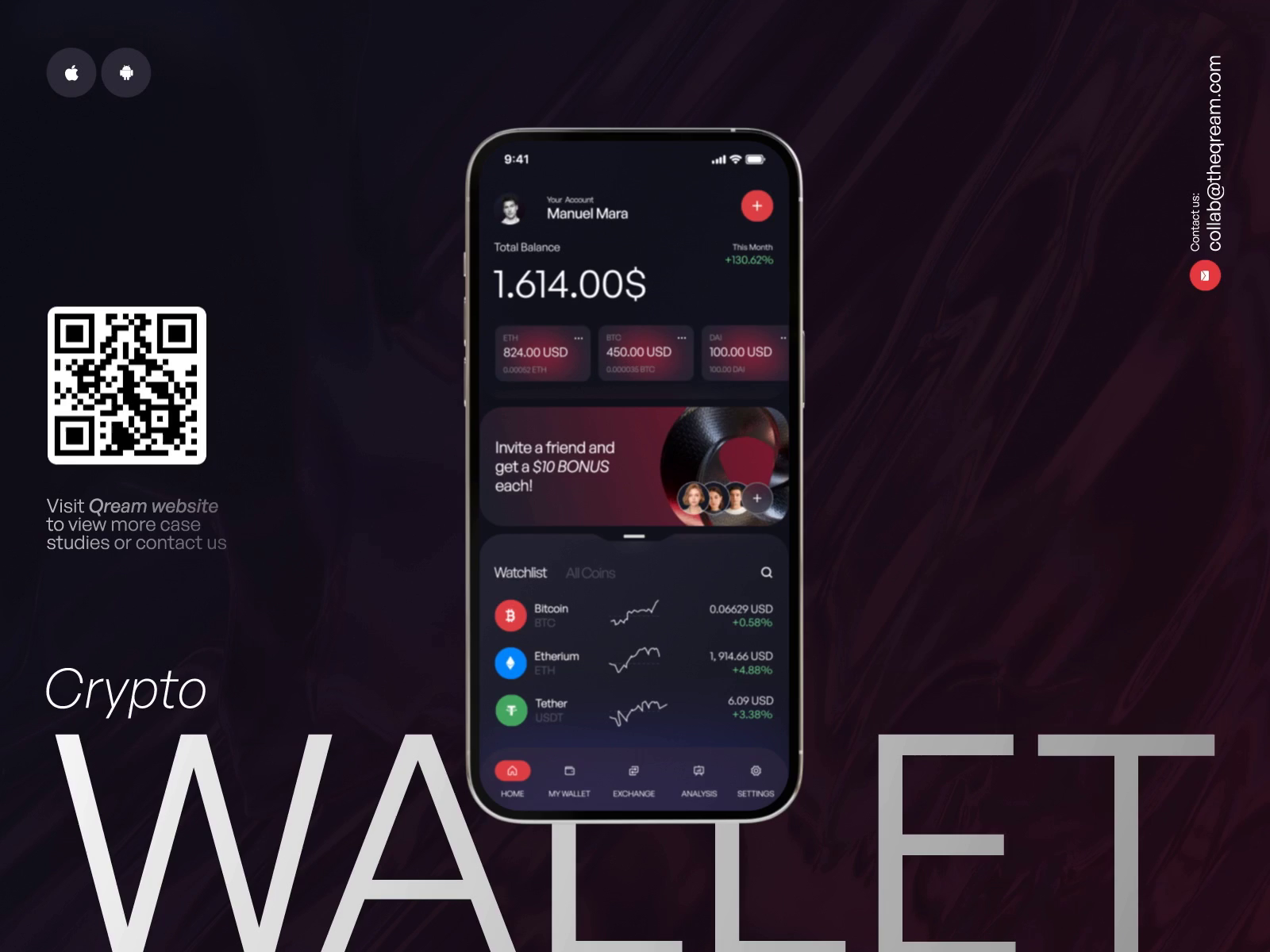 Mobile app design for crypto wallet by Qream on Dribbble