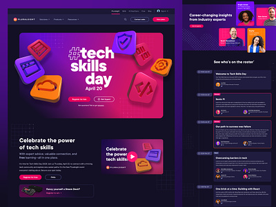 Tech Skills Day Branding and LP 3d brand branding ceros dark website gradient illustrator landing page logo logo design pluralsight tech skills day web design website