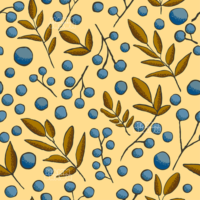 Blue Berries & Leaves illustrator pattern patterndesign procreate seamless seamlesspattern surfacedesign vector vectorart