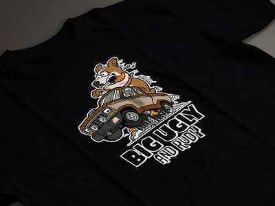 Big Ugly and Rudy Shirt Design (JC Auto Parts) animal apparel automobile automotive big daddy car cartoon clothing comic custom design dog hot rod illustration monster truck offroad pet rat fink roth truck