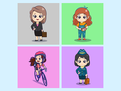 Cute woman activities illustration flat