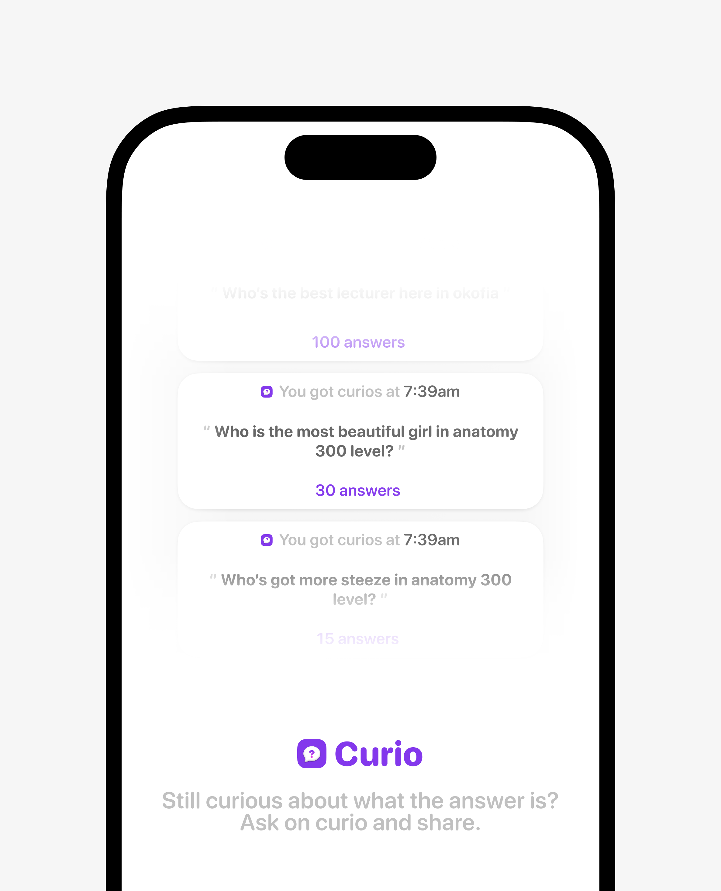 Cruio - An app that helps you clear your curiosity. app chrome design fun genz inspiration mobile app shots ui