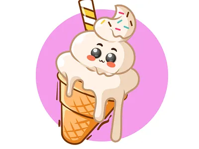 Ice cream cone cartoon icon illustration delicious