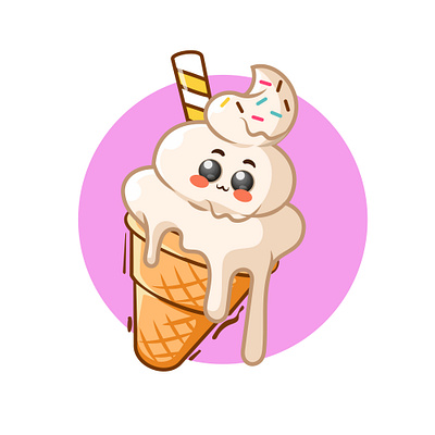 Ice cream cone cartoon icon illustration delicious