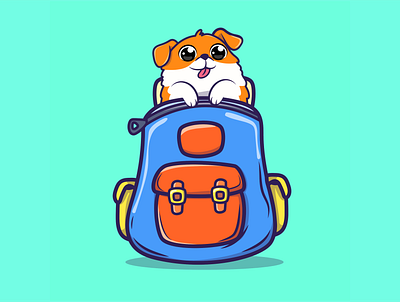 Cute dog sitting in school bag cartoon illustration smile