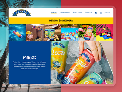 Beverage Landing Page beverage blue branding clean colorful design graphic design interface landing page layout navy outdoors tropical typography ui ux web website yellow