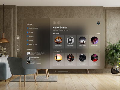 Apple Vision Pro Spatial UI - Music Player apple applevision design figma graphic design minimal musicplayer spatialui spatialuidesign ui userexperience userinterface ux