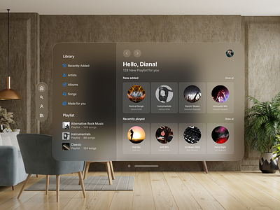 Apple Vision Pro Spatial UI - Music Player apple applevision design figma graphic design minimal musicplayer spatialui spatialuidesign ui userexperience userinterface ux