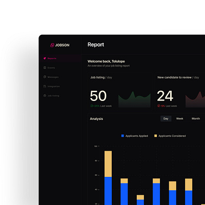 Job Analytics Dashboard (Dark Mode) analytics dashboard design graphic design ui vector