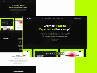 Cosmic - Landing page exploration branding and identity dark mode design design agency dock hero section landing page lime magic nice and creative ui website
