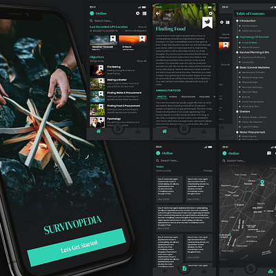 Survivopedia- App Design app dark mode design guide mobile survival ui