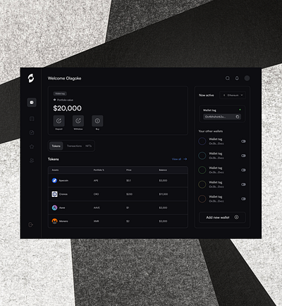 Crypto wallet dashboard branding cryptocurrency design graphic design illustration logo minimal typography ui ux vector wallet web3