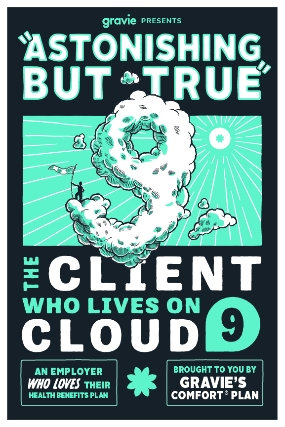 'Client Who Lives on Cloud 9" - Astonishing But True Illos anvil astonishing but true cloud cloud 9 conference digital illustration gravie illustration magician magnet nabip postcard waller wonders
