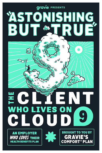 'Client Who Lives on Cloud 9" - Astonishing But True Illos anvil astonishing but true cloud cloud 9 conference digital illustration gravie illustration magician magnet nabip postcard waller wonders