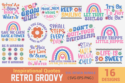 Inspirational Quotes Retro Groovy SVG Design Bundle abstract