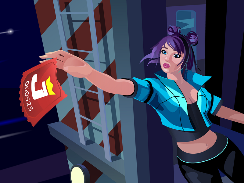 Jackpot XYZ - Promo Art Banner 2d art banner blockchain community crypto cyber defi flying ticket game gamefi gaming girl graphic design illustration jackpot nft promo banner ticket web3