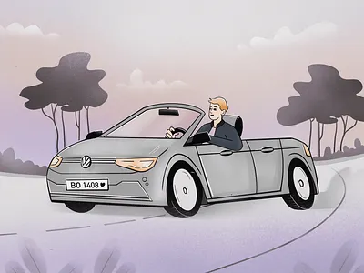 Illustration of traveling by car boy branding car cartoon character graphic design illustration man nature trip