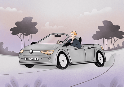 Illustration of traveling by car boy branding car cartoon character graphic design illustration man nature trip
