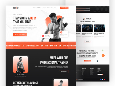 Workout- Fitness and Body Shaping Website activity body building body shaping dashboard excercise fitness fitness company website fitness dashboard interface landingpage online fitness website physical startup treatment ui ux web web design website ui wellness