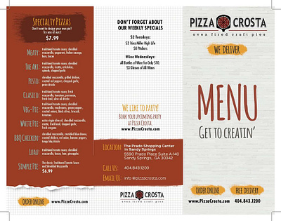 Pizza Crosta Restaurant Menu and Signage branding campaign design food menu graphic design restaurant typography